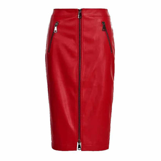Red faux leather pencil skirt