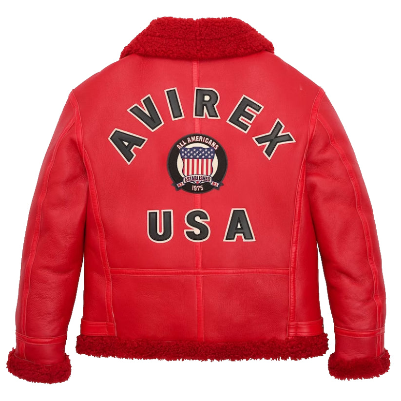 Red shearling icon jacket, B3 shearling Icon jacket