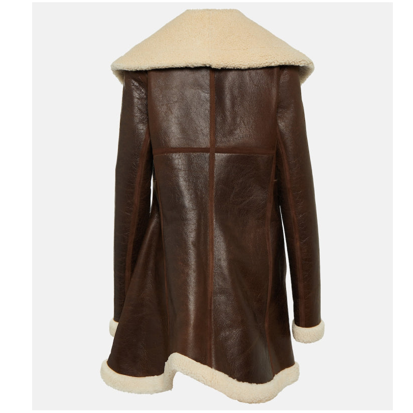 Shearling-Trimmed Leather Coat