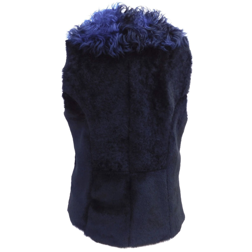 Sheepskin Shearling Fur Leather Black Blue Winter Warm Womens Vest