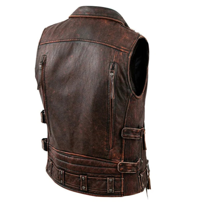 Slim Fit Western Biker Riding Leather Sleeveless Vest