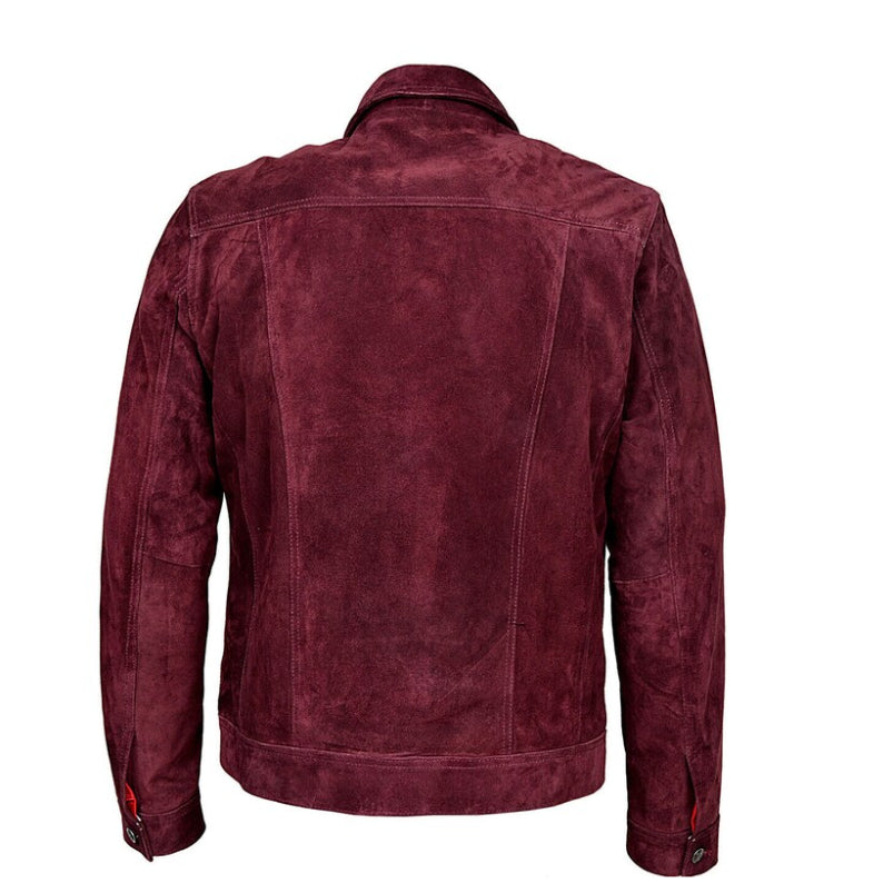 Suede Leather Jacket Casual & Motorcycle Burgundy Color