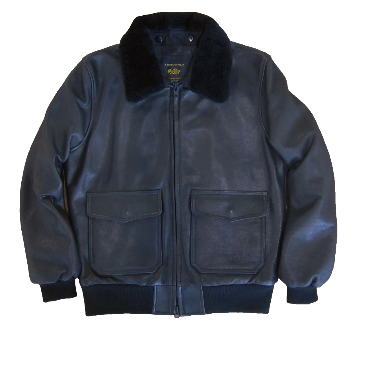 Black Naked Leather Bomber Jacket with Detachable Fur Collar