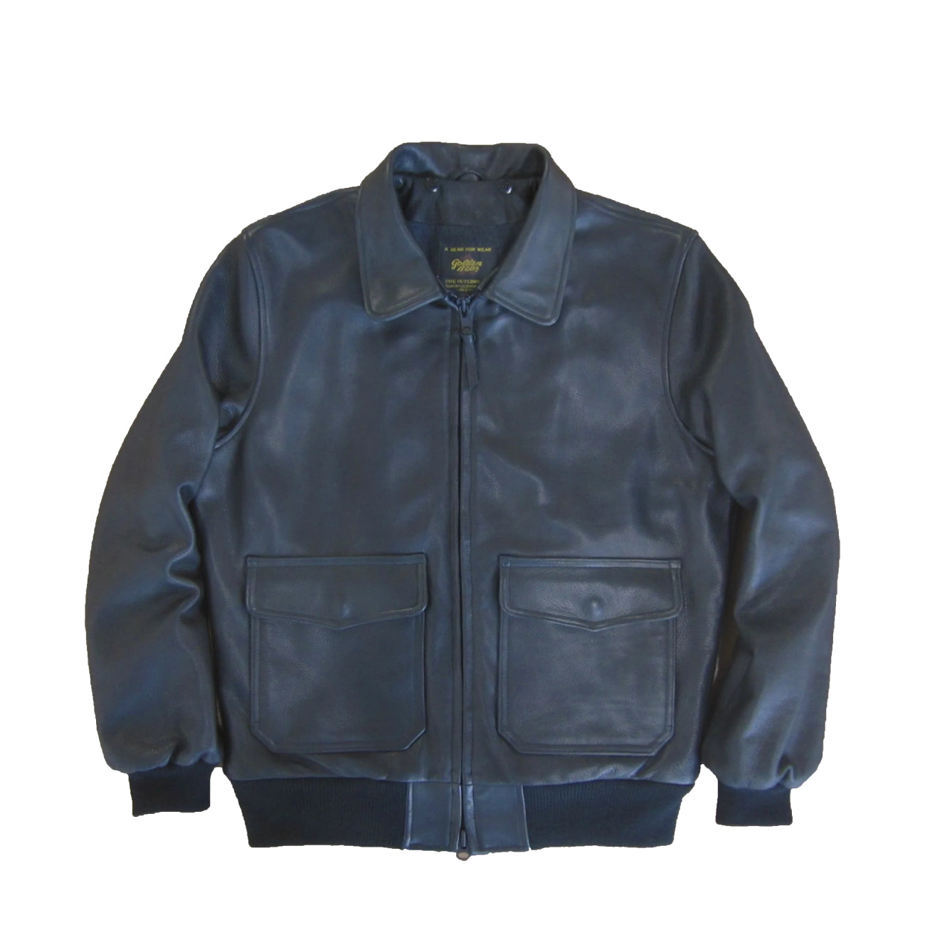 Black Naked Leather Bomber Jacket with Detachable Fur Collar