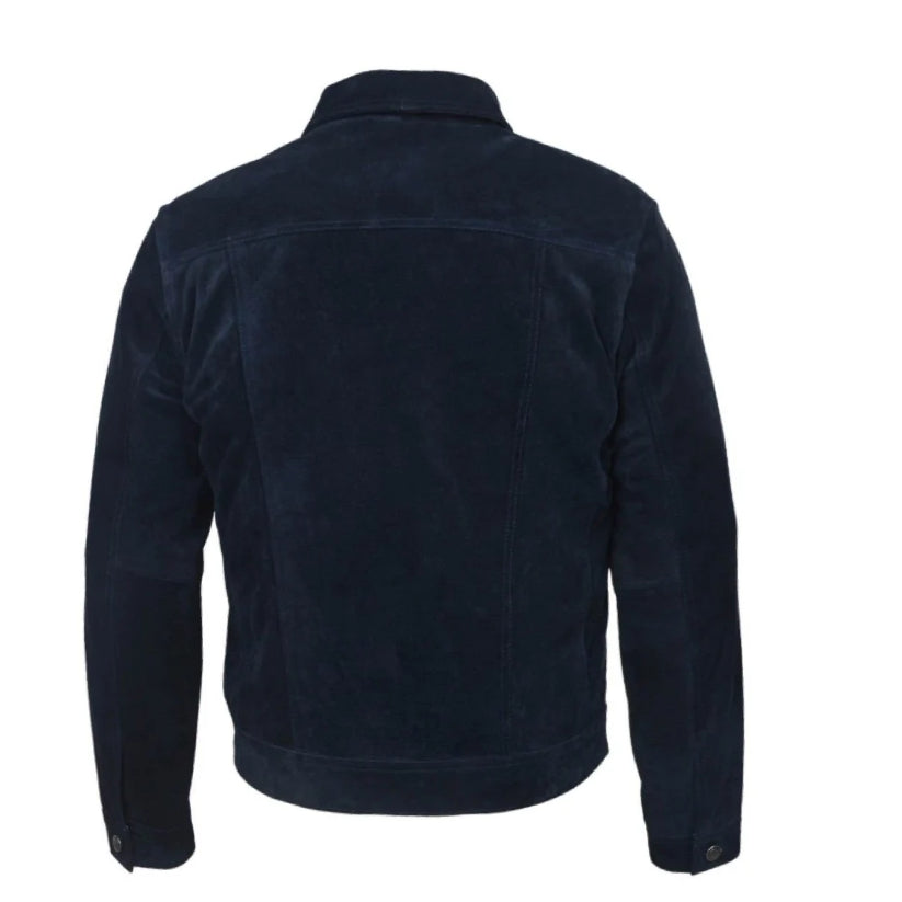 Trucker Men's Jacket Genuine Blue Suede Leather