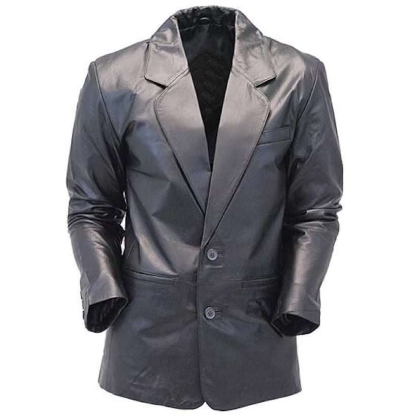 Two Button Lambskin Leather Blazer Coat
