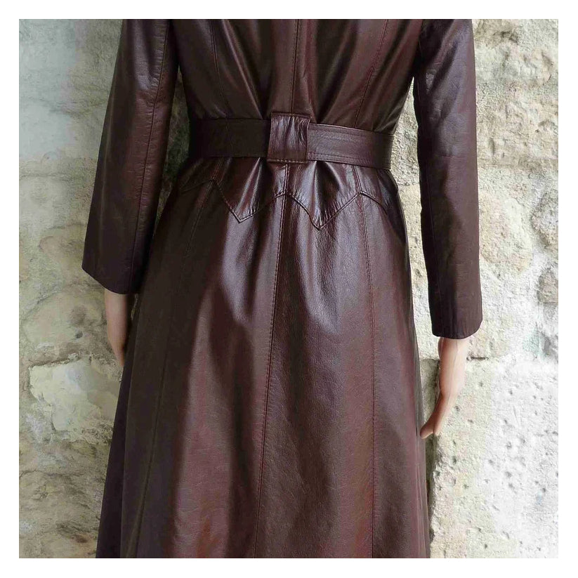 Unique Leather Brown trench coat