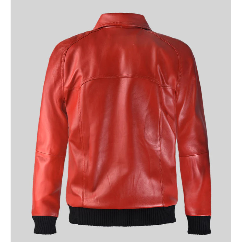 Unique Red Aviator Leather Jacket