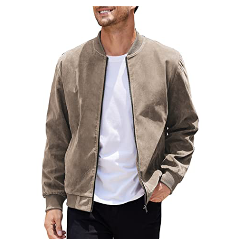 COOFANDY Mens Coat Varsity Jacket Baseball Causal Slim Fit Suede Leather Bomber