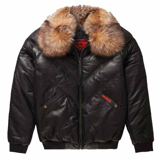 V Bomber Leather Jacket For Sale New Style