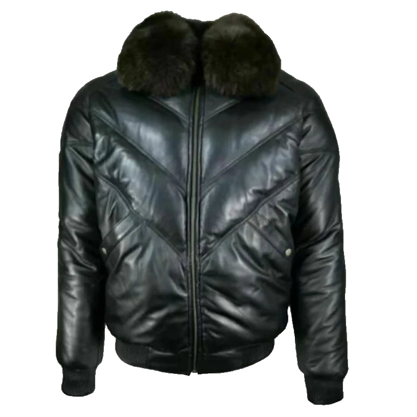 V Bomber Sheepskin Leather Jacket