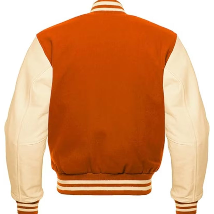 Varsity Orange Letterman Leather Jacket