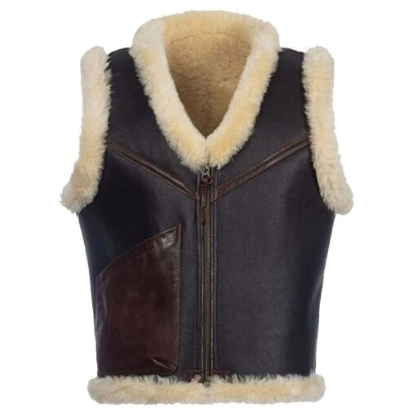 Vintage B3 Aviator Pilot Bomber Genuine Sheep fur Leather Shearling Vest