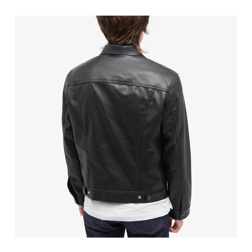 Vintage Black Leather Trucker Jacket