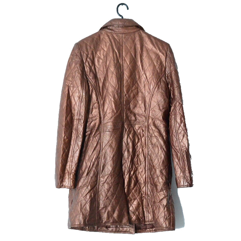 Vintage Brown Quilted Leather Trench Coat