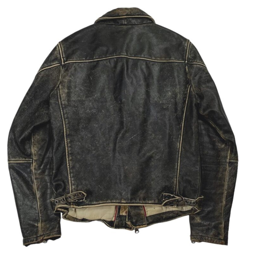 Vintage Distressed Leather Motorcycle Jacket Brown