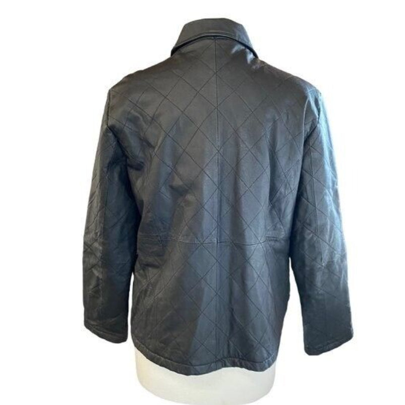 Vintage Style Diamond Stitch Black Leather Jacket