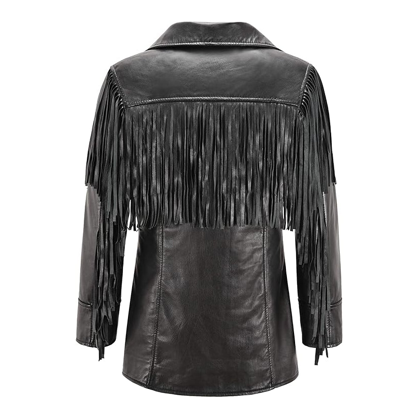 Western Fringe Leather Jacket Black Classic