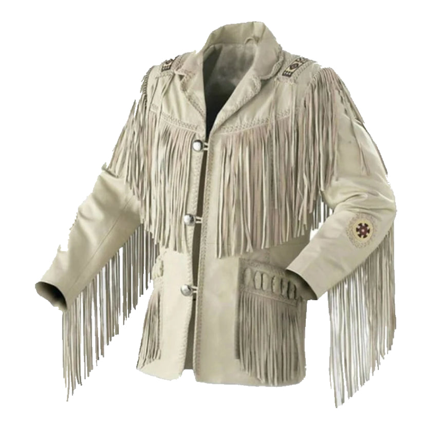 Western Men Cowboy Suede Jacket White Suede Leather Jacket