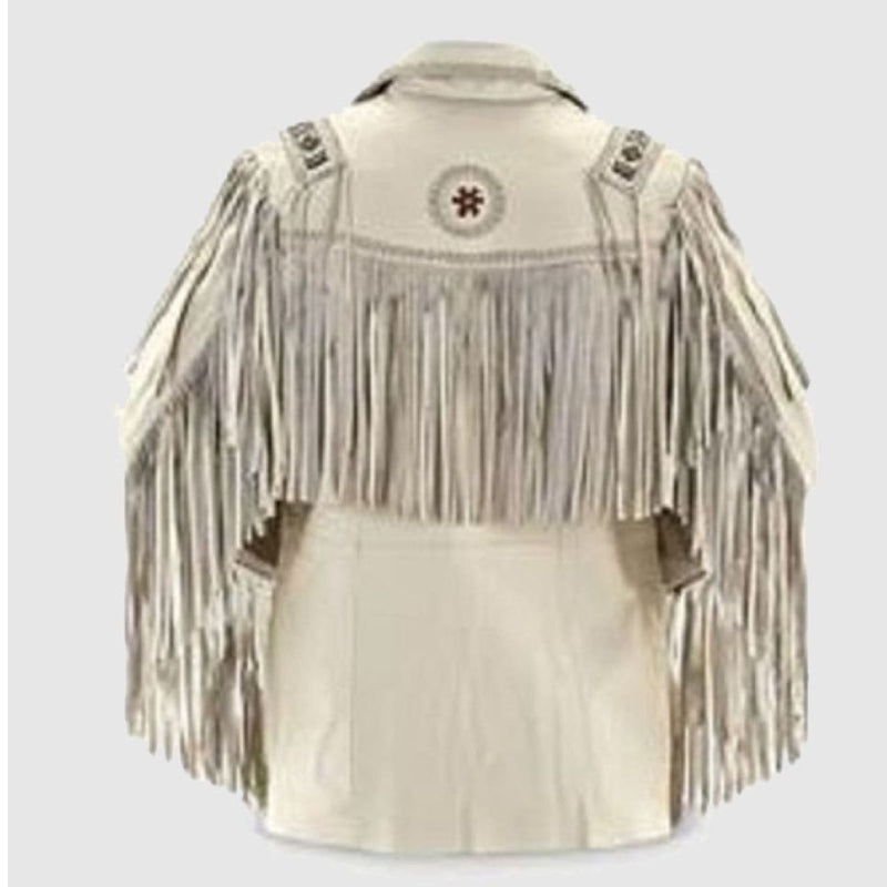 Western Men Cowboy Suede Jacket White Suede Leather Jacket