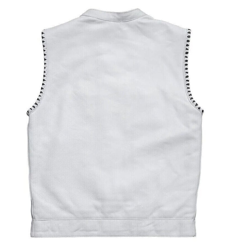 White Leather Men's Motorcycle Concealed Biker Vest