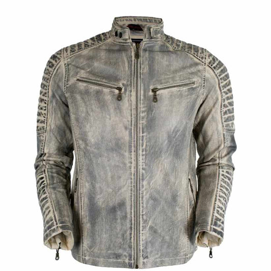 White Waxed Motorcycle Leather Jacket