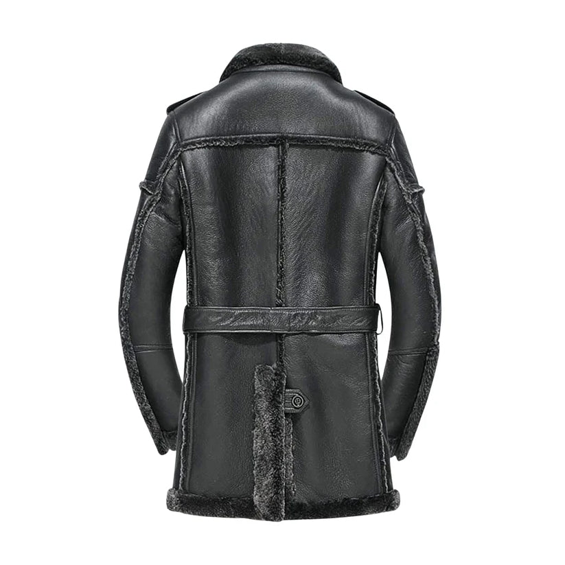 Winter Real Shearling Black Leather Coat Men