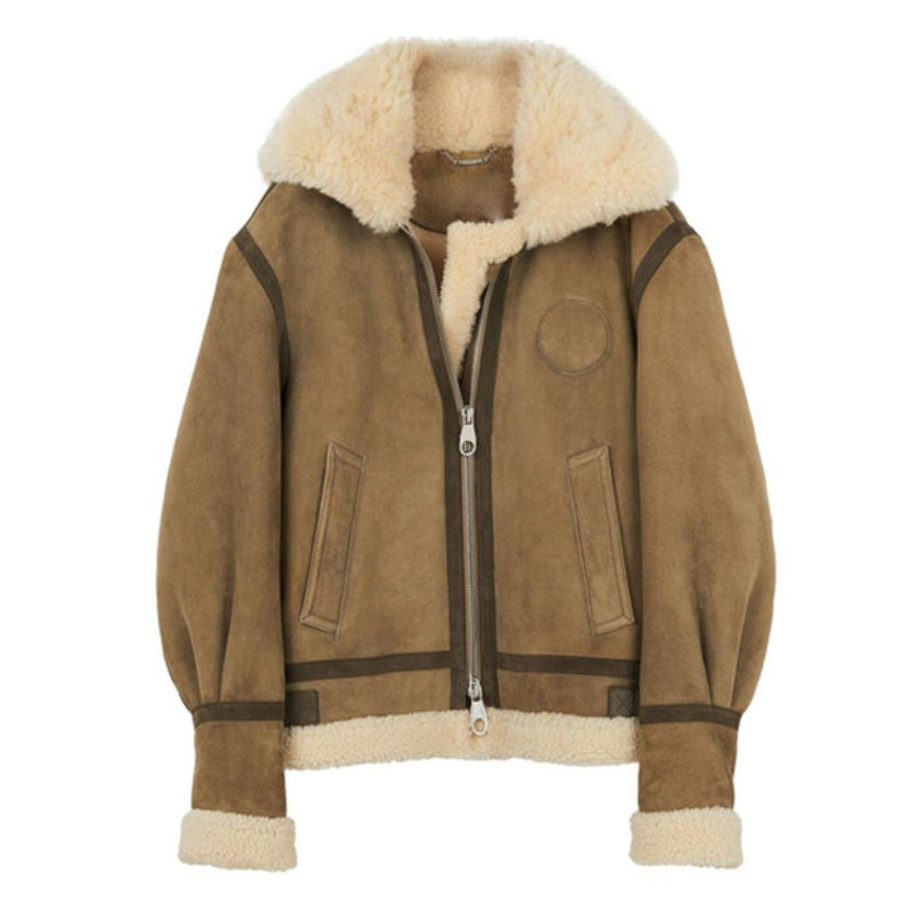 Women Aviator Sheepskin Jacket Brown