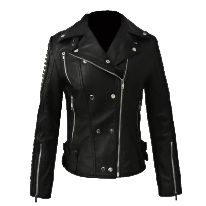 Women Biker Sheepskin Leather Jacket