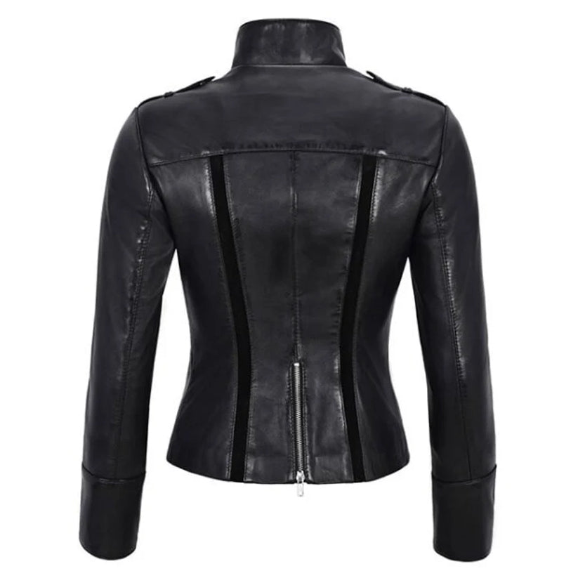 Women Biker Studded Italian Style Winter Black Jacket