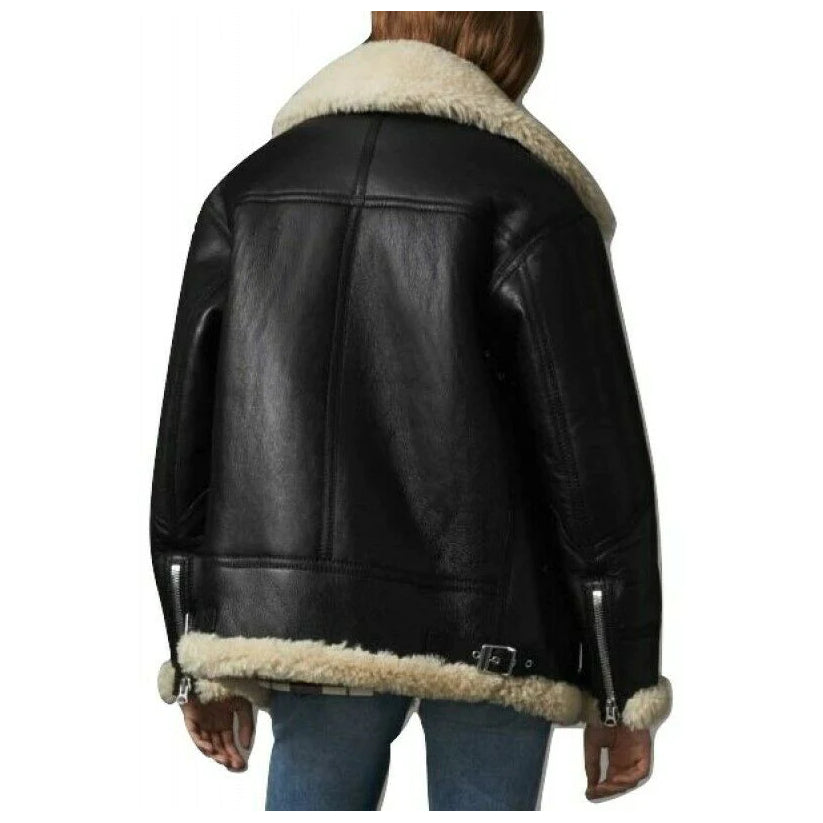 Women Black Bomber Aviator Leather Jacket