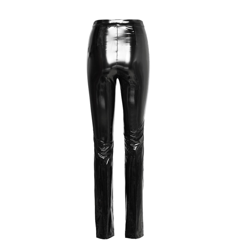 Women Black Shining Pants Leather Trousers
