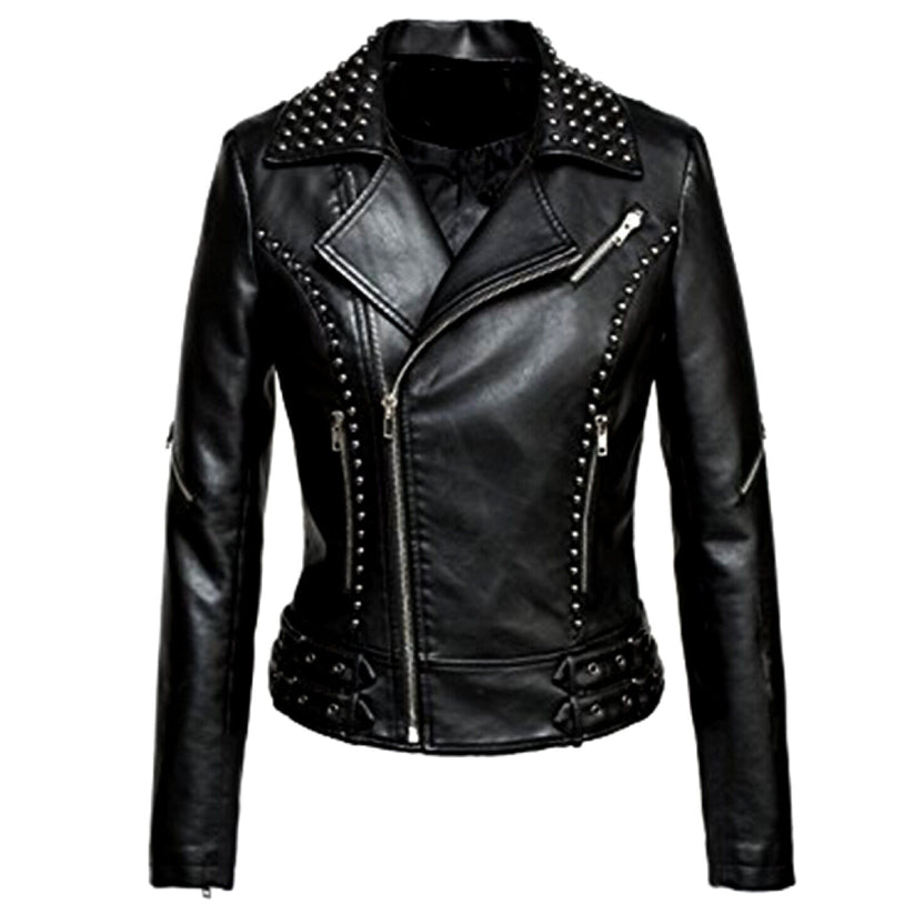 Women Black biker Genuine Leather Jacket