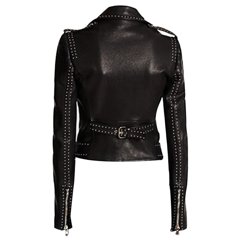 Women Black biker Genuine Leather Jacket