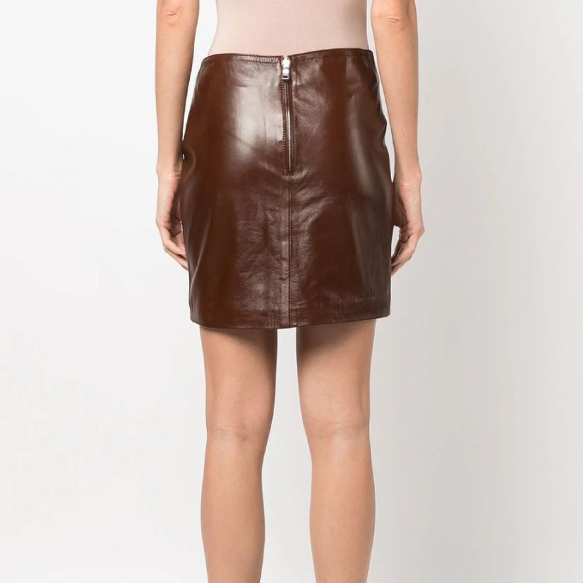 Women Brown Fitted Leather Skirt