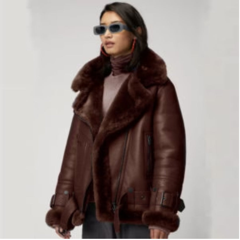 Women Brown Aviator Styled Leather Jacket