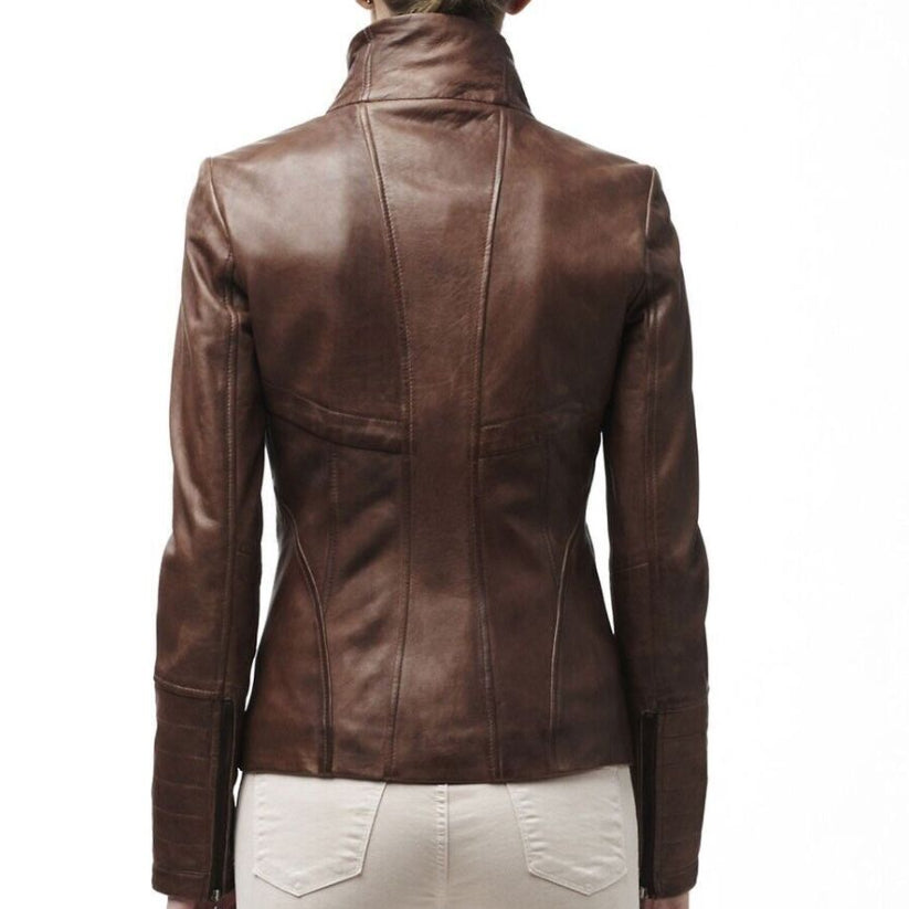 Women Custom Tailored Leather Jacket Vintage Brown