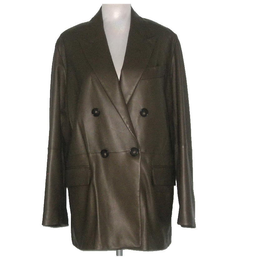 Women Double Breasted Leather BLAZER Coat