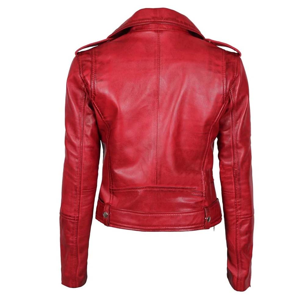 Women Fashion Red Leather Jacket
