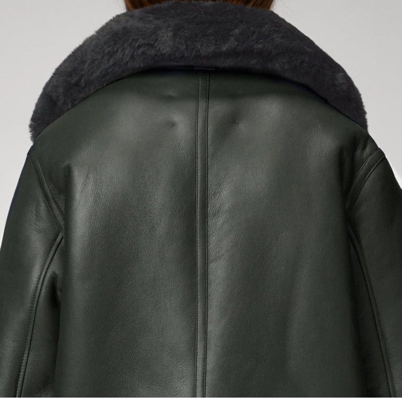 Women Green RAF Shearling Leather Jacket