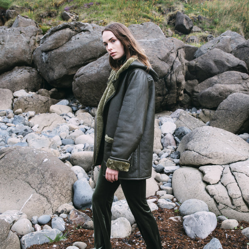 Women Green Shearling Coat
