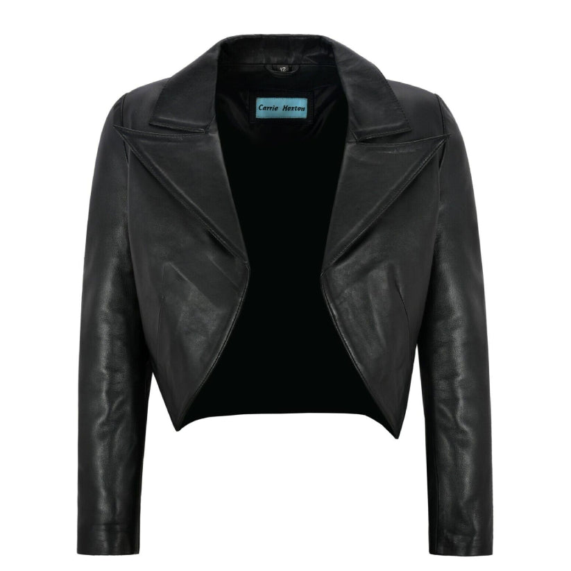 Women Ladies Cropped Jacket Real Leather Blazer