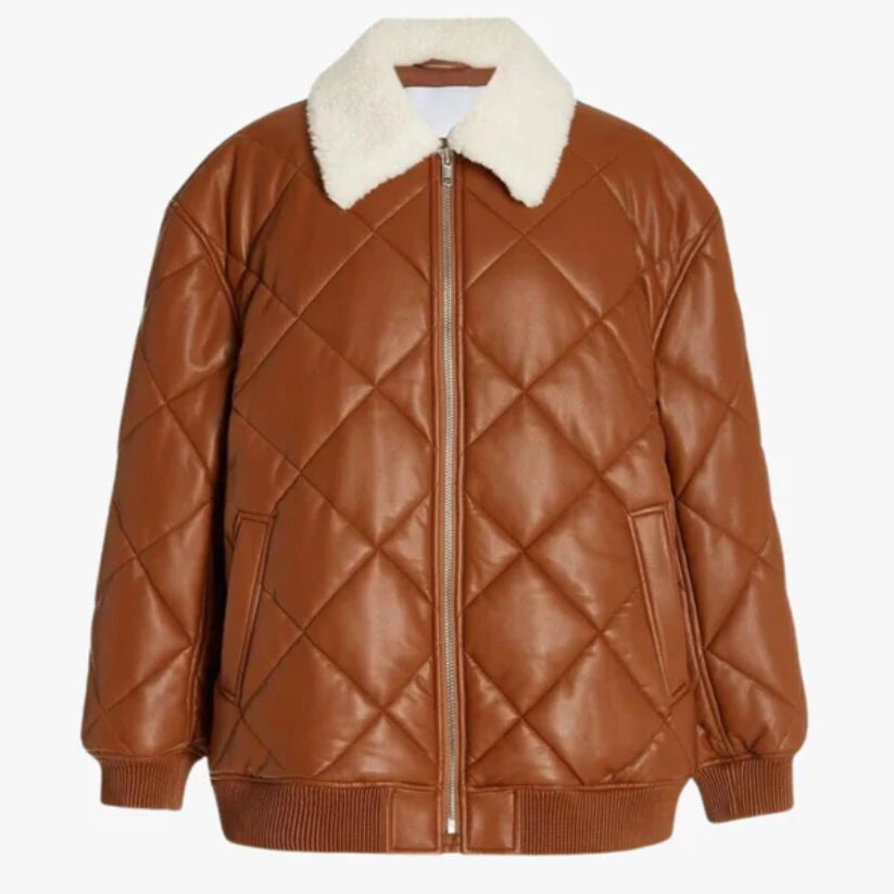 Women Leather Bomber Brown Jacket