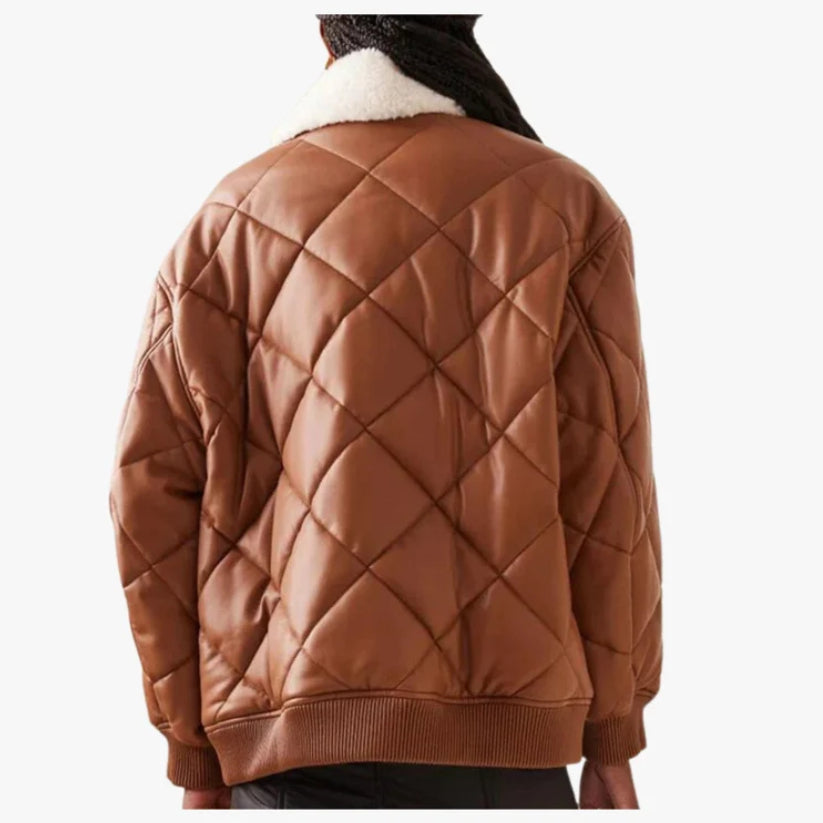 Women Leather Bomber Brown Jacket