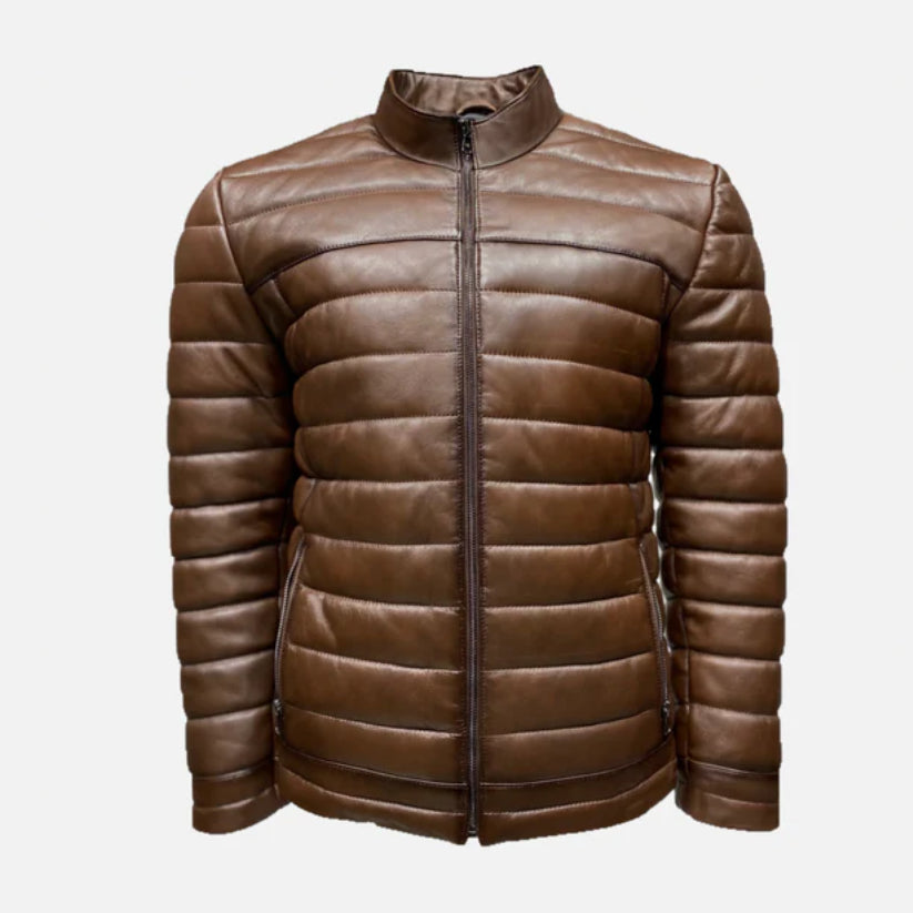 Women Leather Puffer Jacket