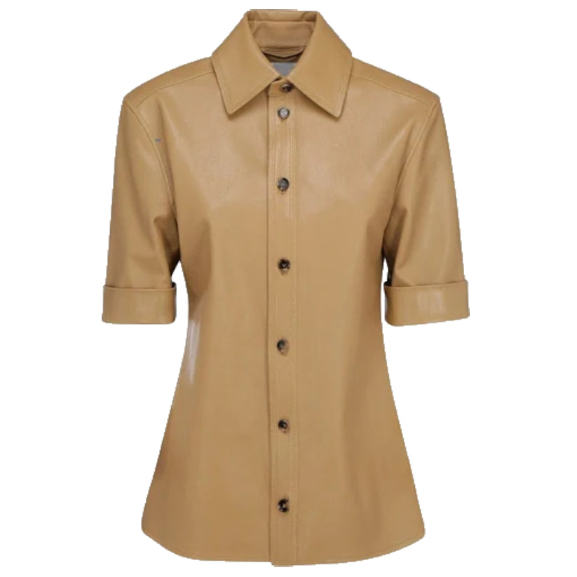 Women Leather Shirt Real Cowhide Police Shirt Brown Shirt