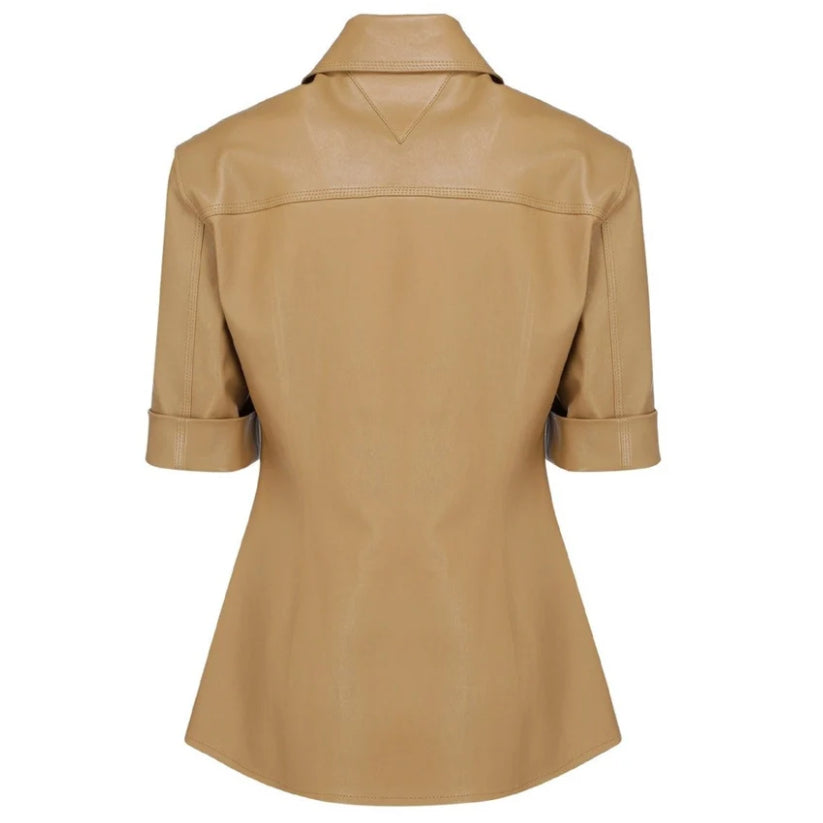 Women Leather Shirt Real Cowhide Police Shirt Brown Shirt