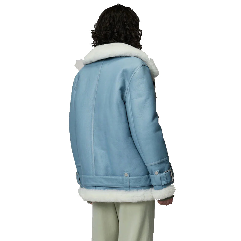 Women Light Blue B3 RAF Aviator Styled Sheepskin Shearling Leather Jacket
