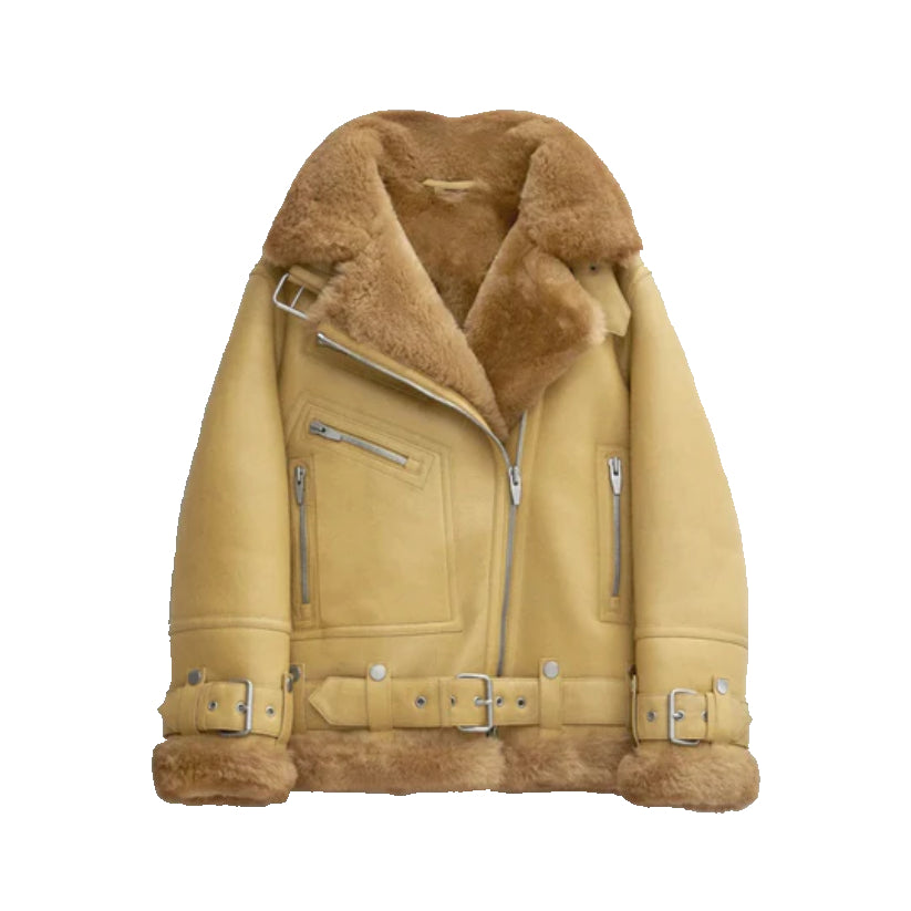 Women Light Brown Shearling Leather Jacket