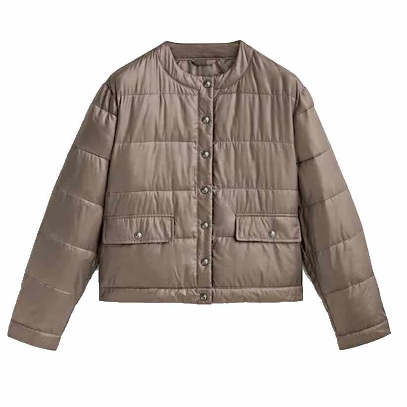 Women Mole Brown Puffer Leather Jacket